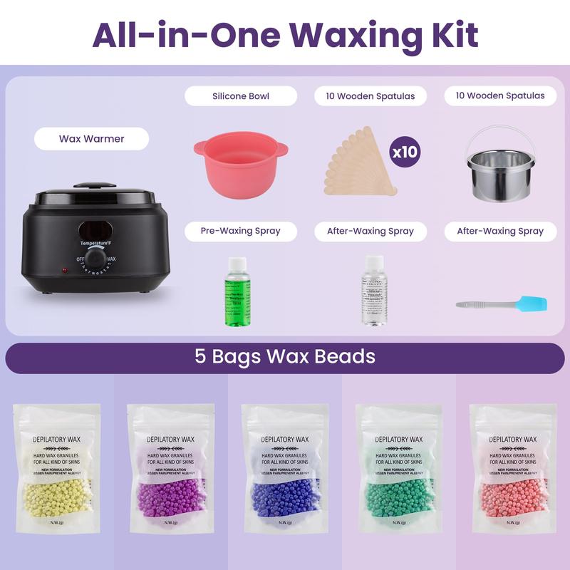 Sunvivi Waxing Kit Brazilian Wax Warmer for Hair Removal with 5 Bag Hard Wax Beads Digital Display Wax Melt Warmer Kit for Women Men Full Body