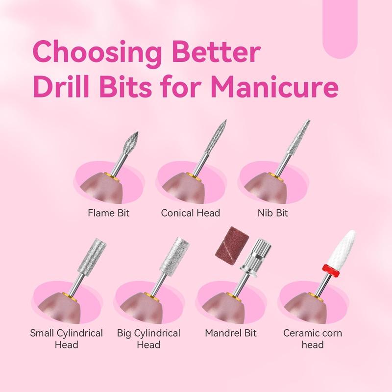 Electric Nail Drill with 6PCS drill bits, professional for manicure.