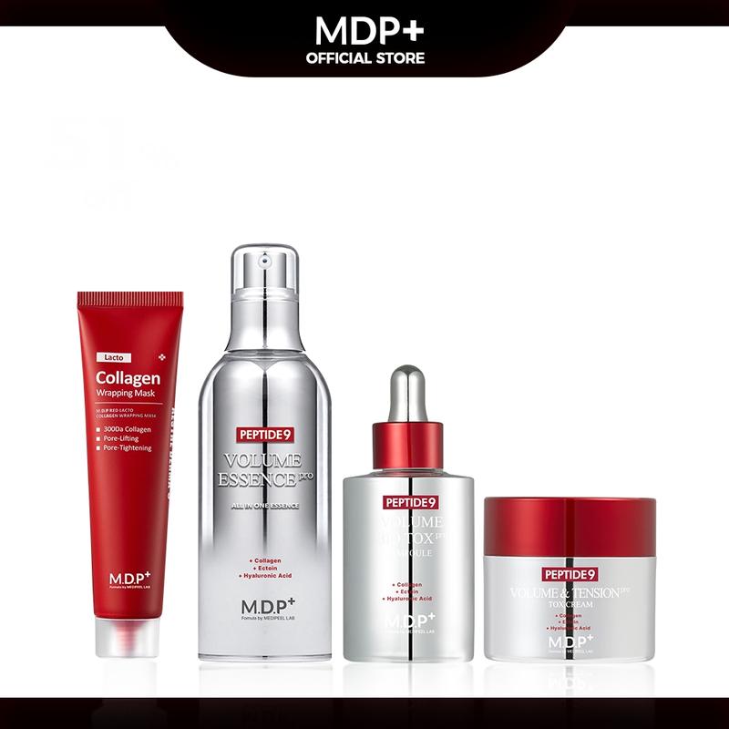 [MDP+ Official Shop] Timeless Glow Set (RED LACTO COLLAGEN WRAPPING MASK, PEPTIDE 9 VOLUME ALL IN ONE ESSENCE PRO, PEPTIDE 9 VOLUME AND TENSION TOX CREAM PRO, PEPTIDE 9 VOLUME BIO TOX AMPOULE PRO)