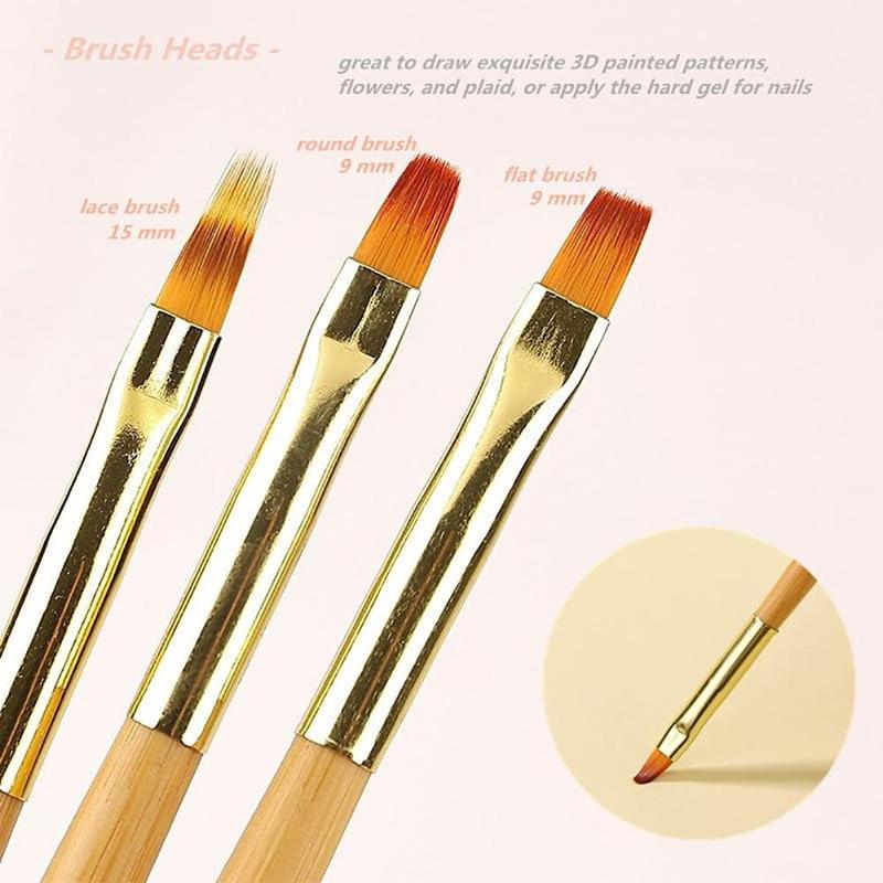 Double-ended Nail Art Brush Set, 3 Counts Nail Art Painting Brush, Professional Manicure Tool for Women & Girls