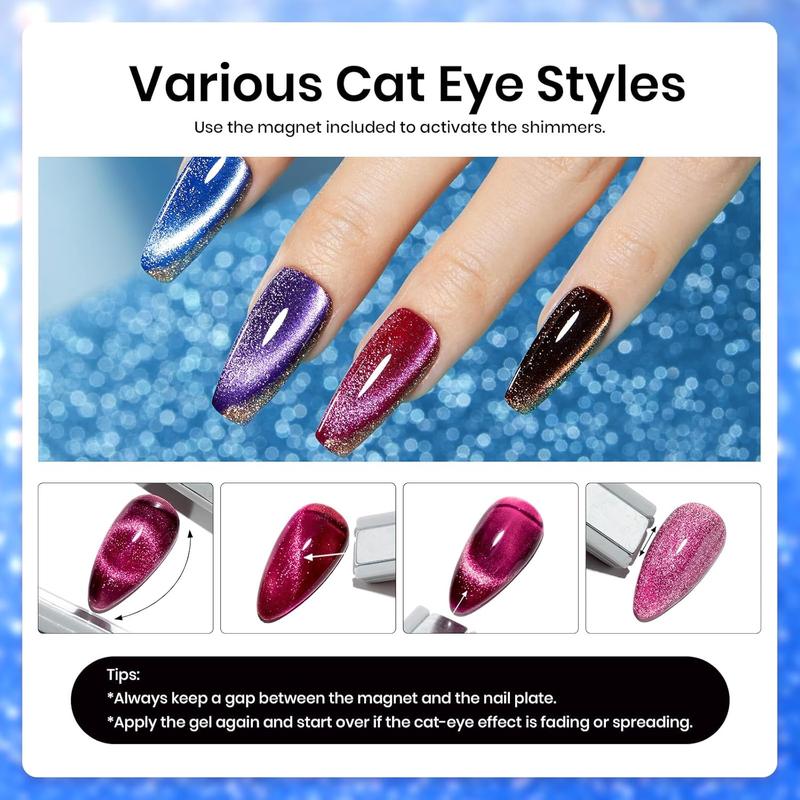 Beetles Cat Eye Gel Nail Polish Set-36 Colors Red Purple Brown Green Burgundy Magnetic Gel Nail Polish with Base Gel Glossy Matte Top Coat Magnet,Soak off UV Nail Gel Christmas DIY Nail Art Salon