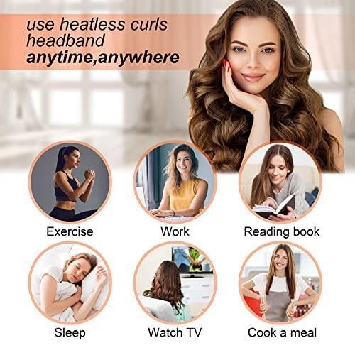 Heatless Curling Headband, No Heat Curls Ribbon with Hair Clips and Scrunchie, Overnight Sleeping Curls Silk Ribbon Hair Rollers Styling Kit