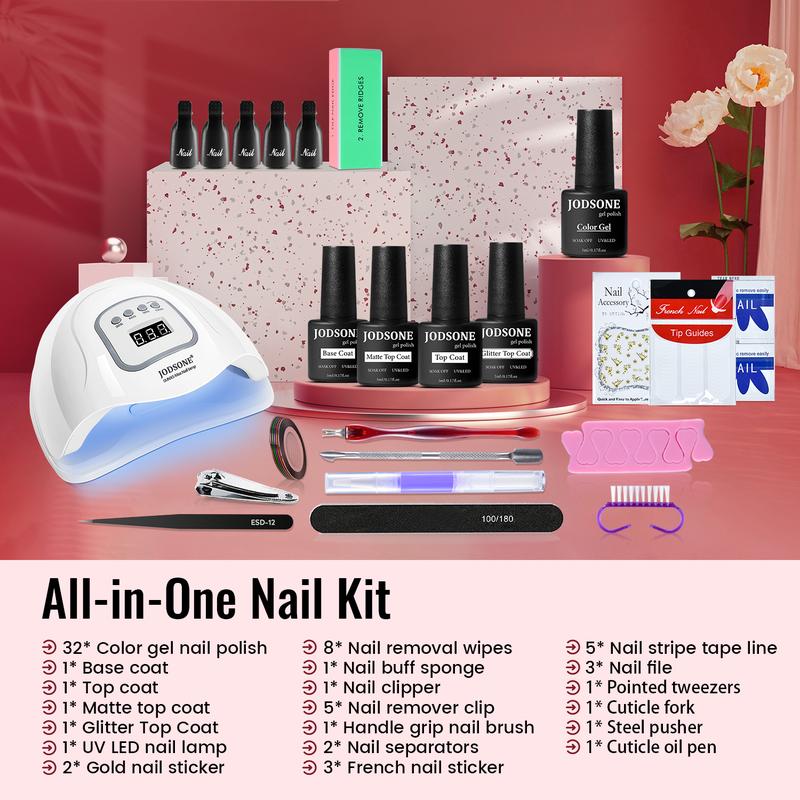 JODSONE Gel Nail Polish Kit with U V Light 32 Colors Gel Polish Nail Kit Soak Off Gel Nail Set Manicure Tools Nail Gel Kit Gifts for Women