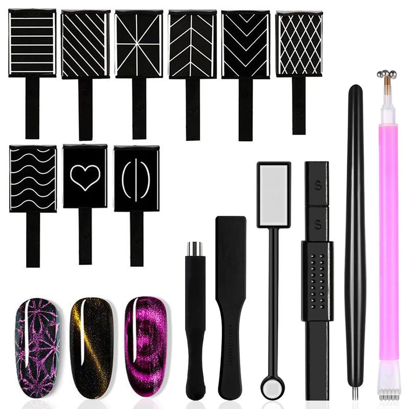 15Pcs Nail Magnet Set Cat Eye Gel Nail  Polish Magnet Wand Magnetic Nail Polish Cat Eye Magnet for Nails Cat EyE Nail Art Nail Care