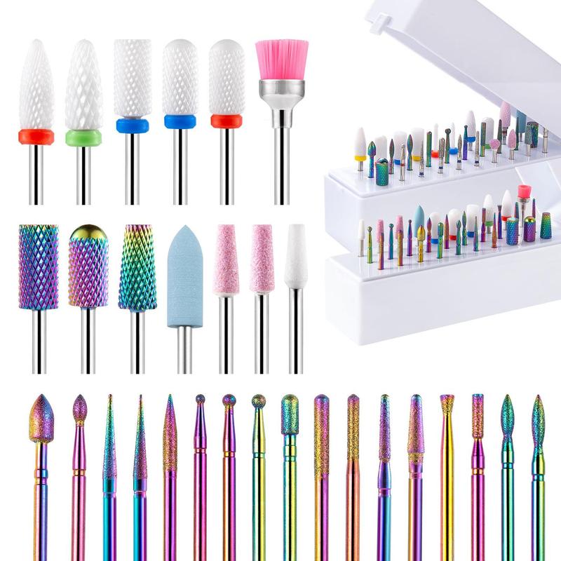 Nail Art Drill Bits with Storage Display Box, 30pcs Carbide Tungsten Grinding Head Set, Professional Manicure Nail Gel Polish Remover Tool