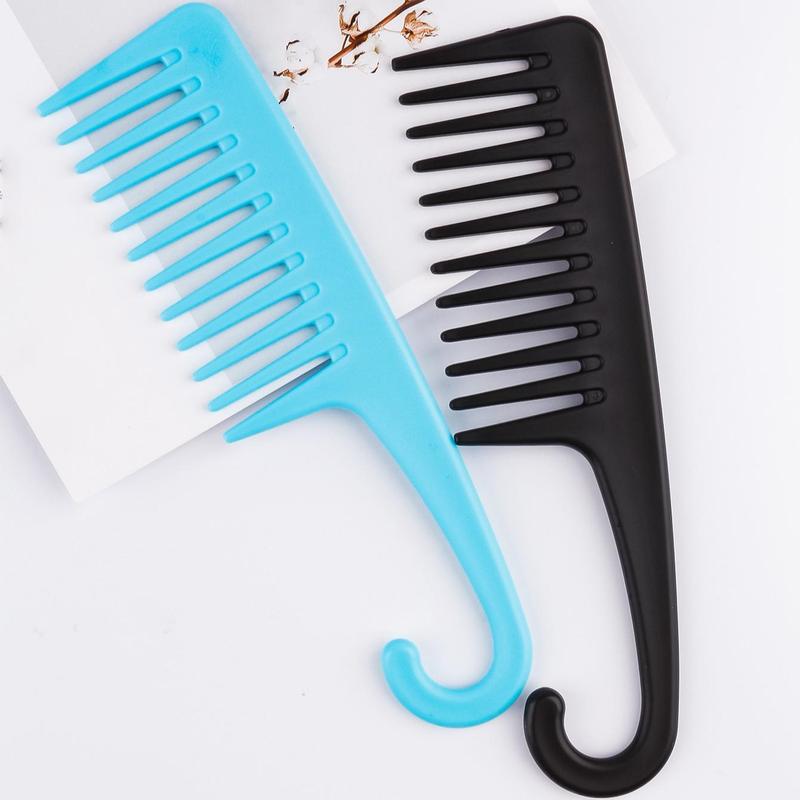 2pcs Wide Tooth Comb, Shower Comb With Hook For Curly Hair, Detangling Hair Comb With Handgrip For Curly, Wavy, Hair Detangling Brush