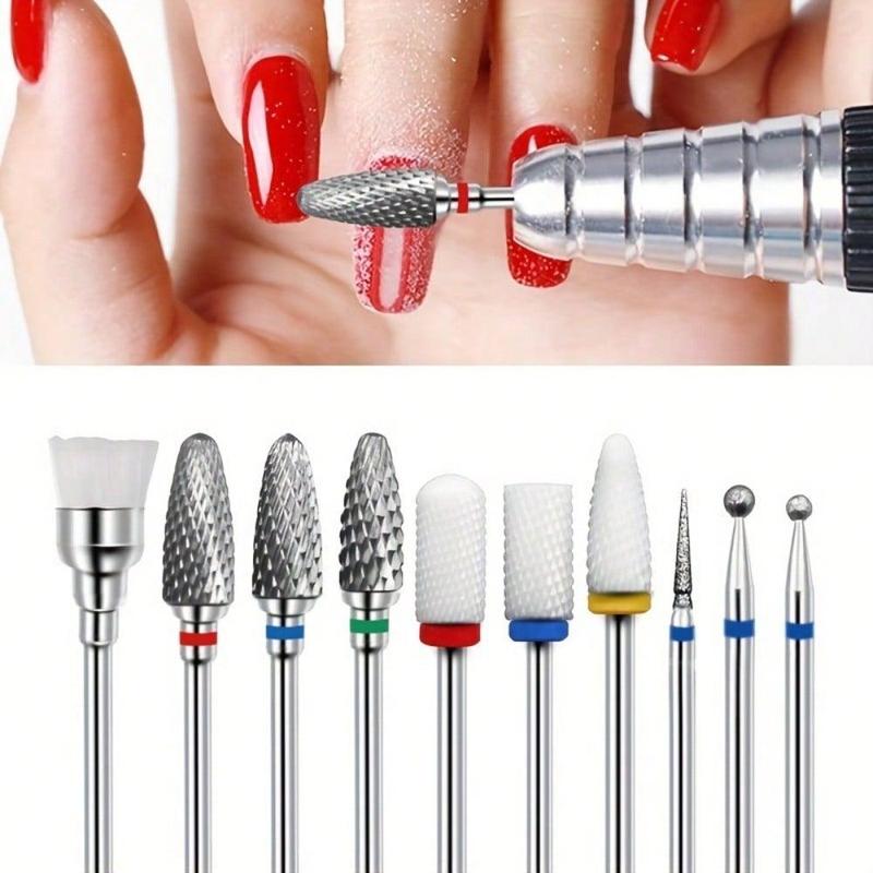 Nail Drill Bits Kit, 10pcs Tungsten Steel Ceramic Nail Art Grinding Head Set for Electric Nail Drill Machine, Professional Manicure & Pedicure Tools