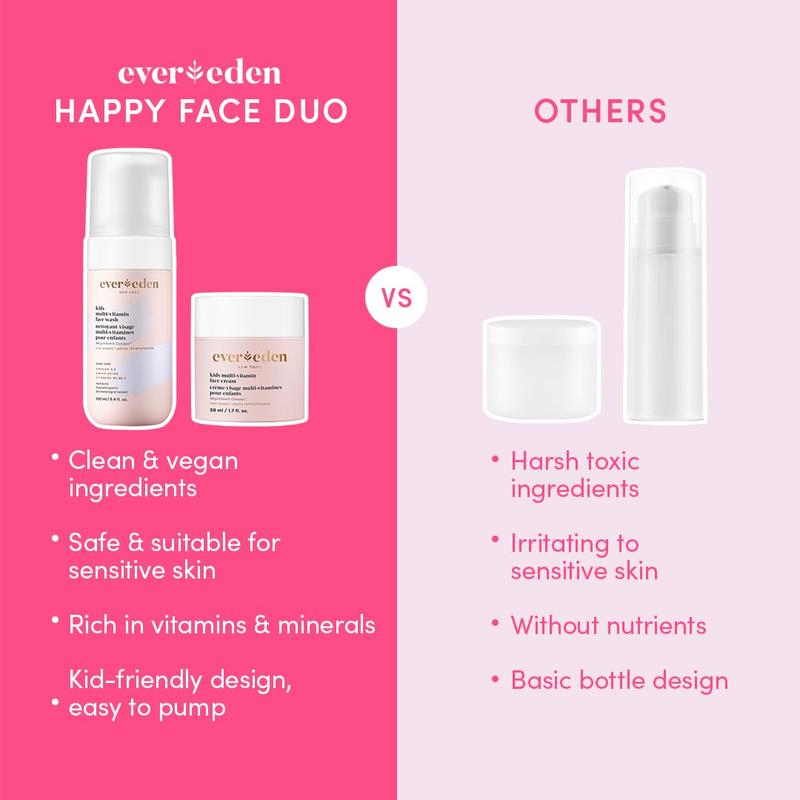 Evereden Kids Happy Face Duo – Gentle Care & Skin Defense – Safe Ingredients, Amino Acids & Omegas, Travel Size, Face Wash & Face Cream