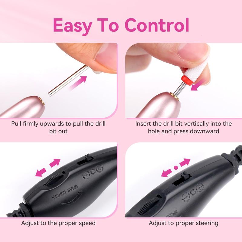 Electric Nail Drill with 6PCS drill bits, professional for manicure.