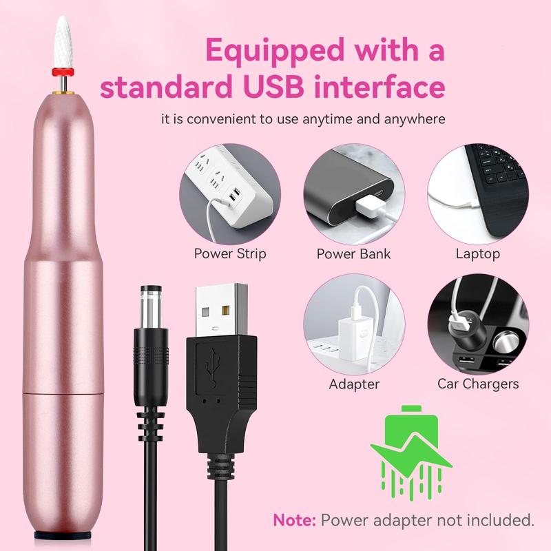 Electric Nail Drill with 6PCS drill bits, professional for manicure.