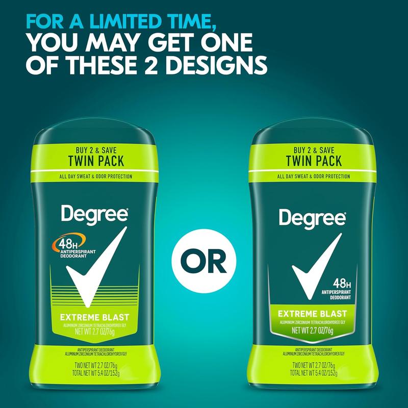 Degree Men Original Protection Antiperspirant Deodorant Extreme Blast Twin Pack 48-Hour Sweat and Odor Protection Antiperspirant for Men 2.7 Oz Unilever