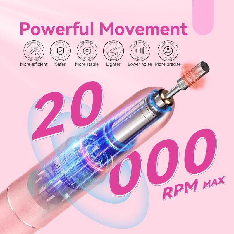 Electric Nail Drill with 6PCS drill bits, professional for manicure.