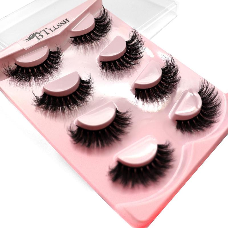 Thick False Eyelashes, Wispy Cat Eye Look Faux Cluster Lashes, Natural Curling Eye Makeup Strip Lash for Women & Girls, Christmas Gift