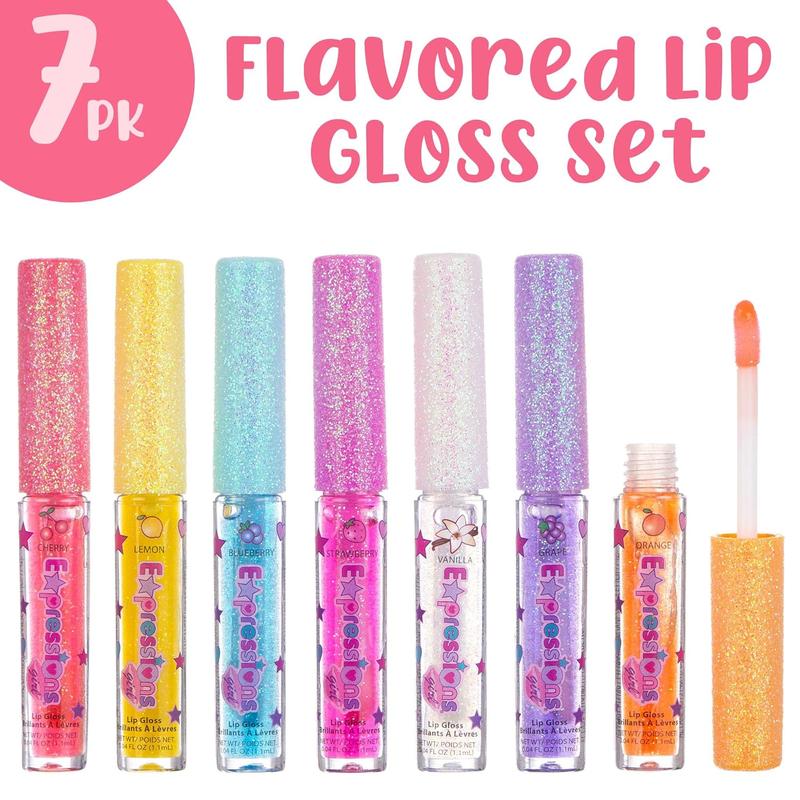 Expressions 7pc Fruity Flavored Lip Gloss Set - Lip Gloss in Assorted Fruity Flavors, Non Toxic Makeup for Girls & Teens