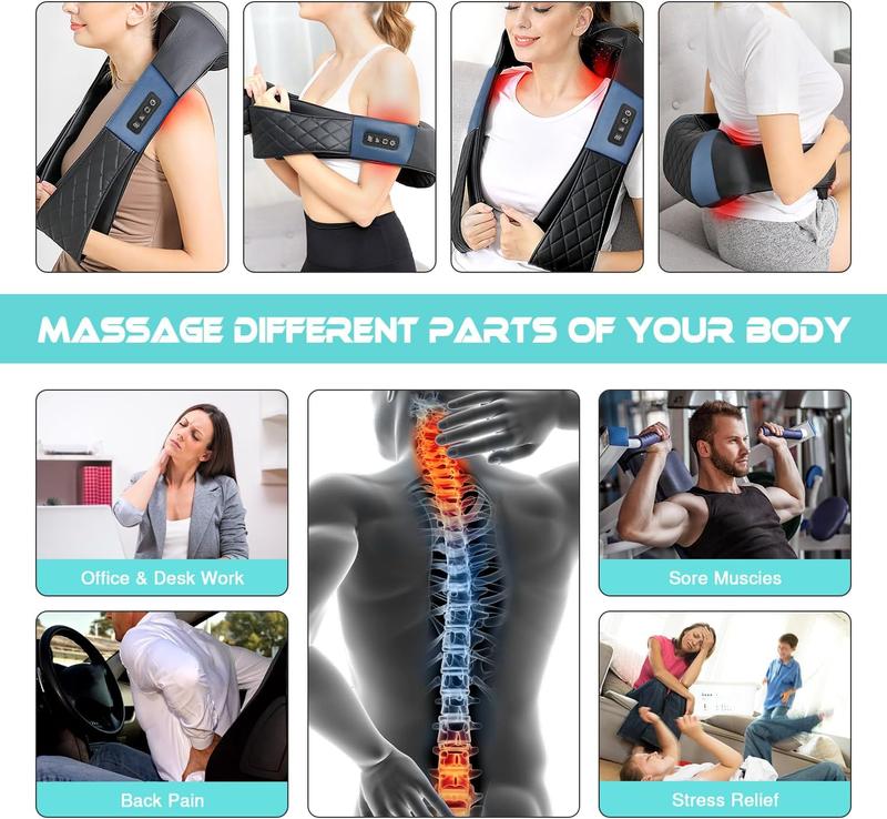 Neck Massager with Heat, Shiatsu Back Neck and Shoulder Massager, Deep Tissue 4D Kneading Massage Relax, Use at Home, Office, Car- Best Gifts for Women Men Mom Dad,Perfect Christmas Gift for Dad, Mom, Boys and Girls with Christmas surprise