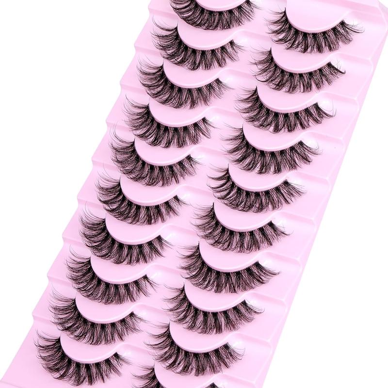 Fluffy False Eyelashes, 10 Pairs Faux Cluster Lashes, Natural Curling Eye Makeup Strip Lashes, Full Volume Eyelash for Girls Eye Makeup Enhancement