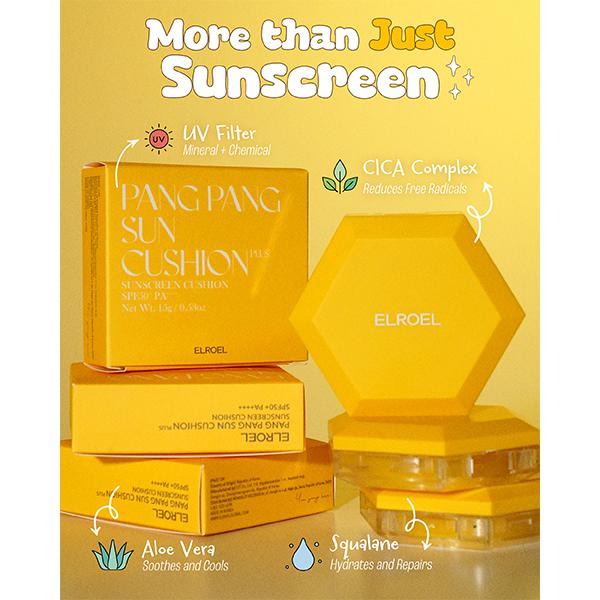 ELROEL Pang Pang Sun Cushion Plus - Official Product Korean Sunscreen Cushion Broad Spectrum SPF50+ PA++++ Mineral & Chemical UV Filter (0.53 oz)