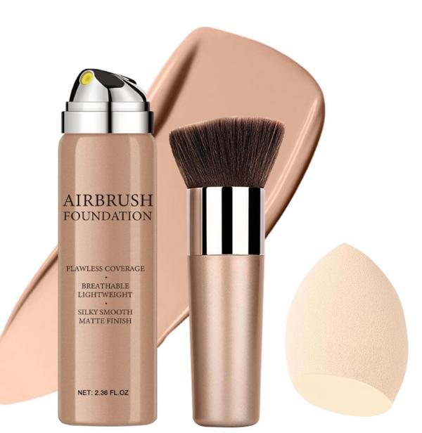 Airbrush Foundation Makeup Spray, Long Lasting Waterproof Full Coverage Foundation for Brighten, Concealer and Hydrating, Natural Matte Finish, Brush and Makeup Sponge Include, 2.36oz (#1 Natural)