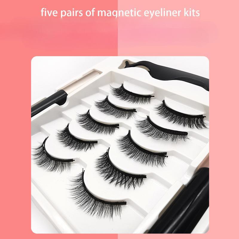 5 Pairs Magnetic False Eyelashes, Natural Look Curly Thick Faux Eyelashes, Eye Makeup Tool Set for Daily Use