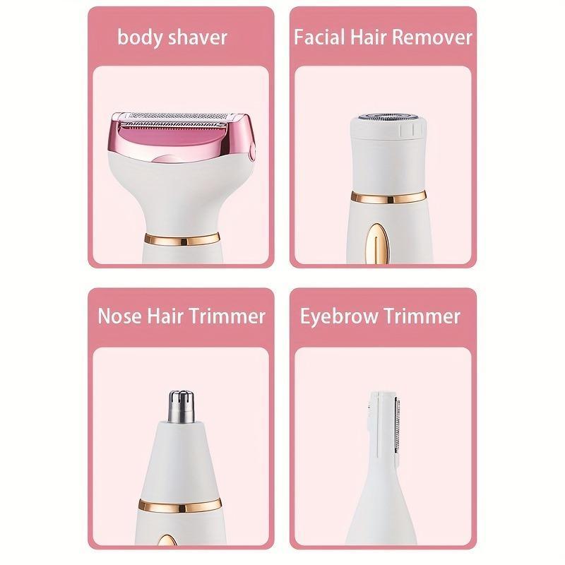 4 in 1 Electric Hair Removal Tool, 1 Box Body Hair Removal Epilator, Nose Hair & Eyebrow Trimmer, Gentle Cordless Trimmer Razor, Gifts for Women