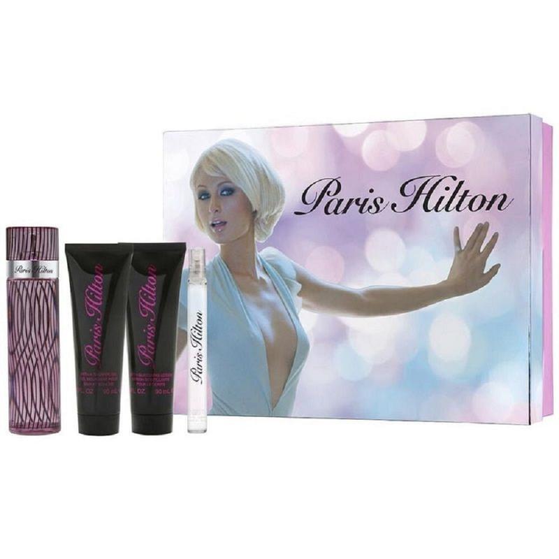 Paris Hilton Gift Set for Women (Eau de Parfum Spray 3.4 Ounce, Eau de Parfum Spray 1 Ounce, Lotion, Bath and Shower Gel) Body Care Smooth