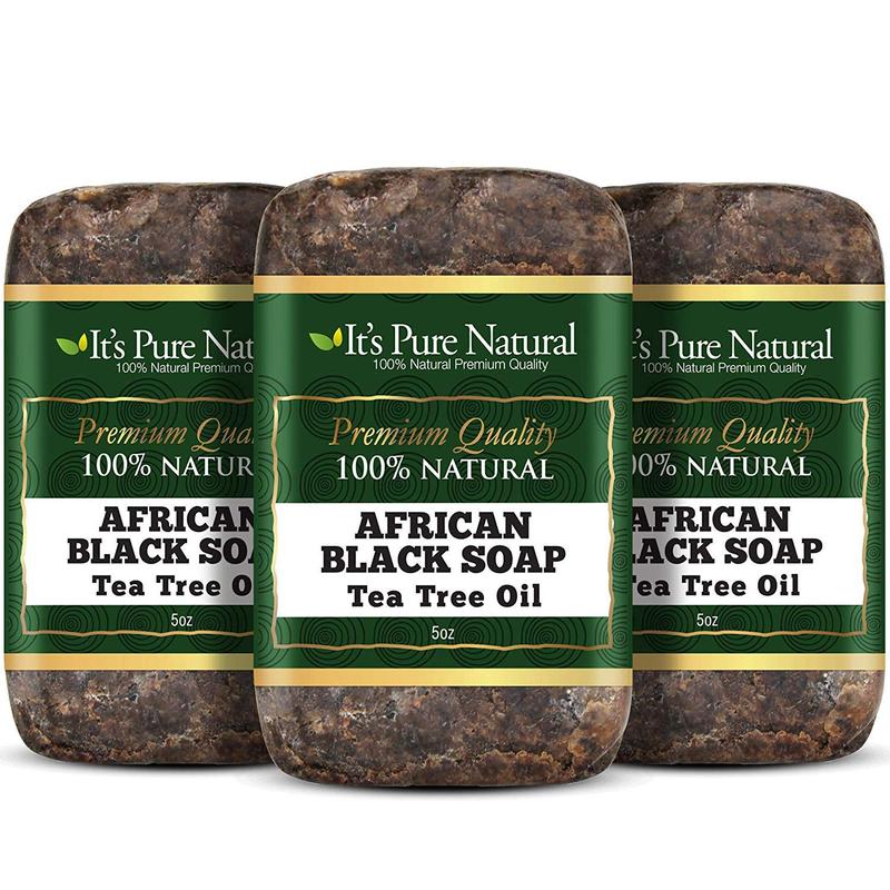 It's Pure Natural African Black Soap Bars with Tea Tree (Pack of 3) Organic Raw Soap for Face & Body [Made in Ghana] Body Care Body Wash