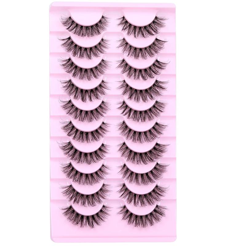 Fluffy False Eyelashes, 10 Pairs Faux Cluster Lashes, Natural Curling Eye Makeup Strip Lashes, Full Volume Eyelash for Girls Eye Makeup Enhancement