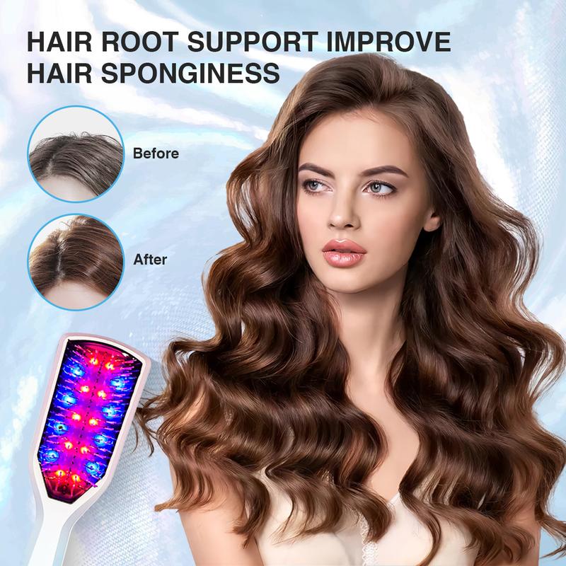 HiJOJO | Hair Revitalizing Scalp Massager Care Head Relaxing Comfort Vibrating Comb Strengthen Hair Roots Reduce Hair Loss & Oiliness Improve Hair Quality Sponginess Blue Red Light 450 630nm Photon Handheld Portable Home Travel 2024 Summer Sale Gift