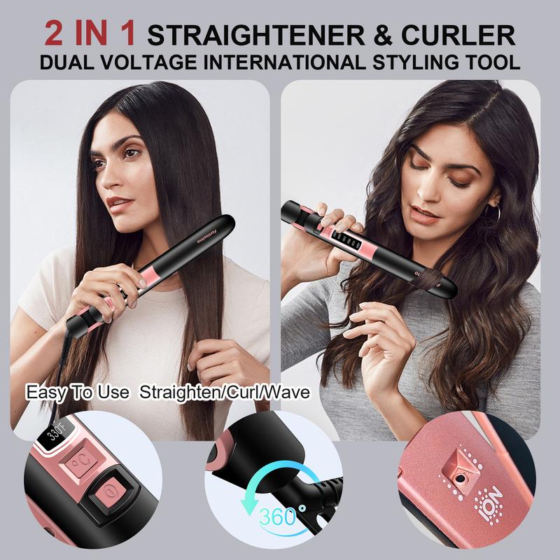 Negative Ion Hair Straightener,Professional Ceramic Flat Iron 6 Adjustable Temp 230°F-450°F, 15s Fast Heat,2 in 1 Curler & Straight,Comfort