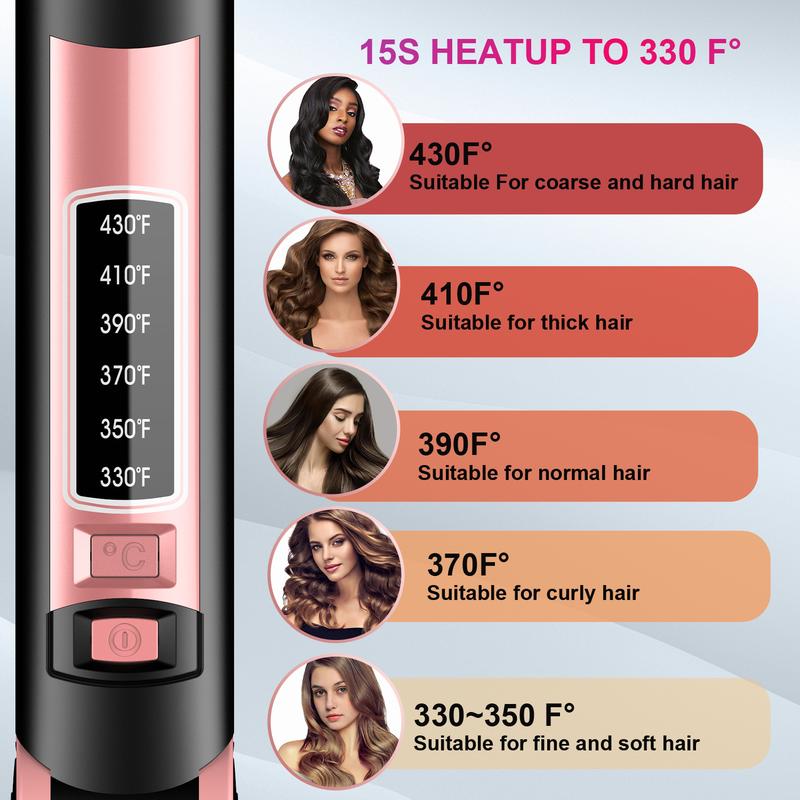 Negative Ion Hair Straightener,Professional Ceramic Flat Iron 6 Adjustable Temp 230°F-450°F, 15s Fast Heat,2 in 1 Curler & Straight,Comfort