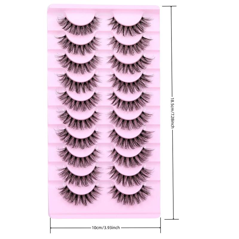 Fluffy False Eyelashes, 10 Pairs Faux Cluster Lashes, Natural Curling Eye Makeup Strip Lashes, Full Volume Eyelash for Girls Eye Makeup Enhancement