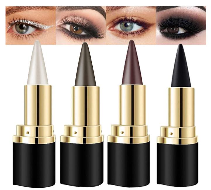 4Pcs Black Brown Silver Gray Gel Eyeliner Pencil Set,Eye Liner Waterproof Smudge Proof,Cat Eye Makeup Stencil,Eye Black Smokey Eyeshadow Palette Stick,Goth Halloween Makeup,lapiz de ojos