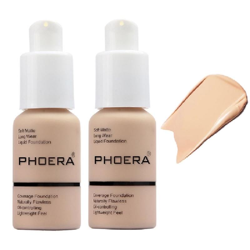 2 Pack PHOERA Foundation,Matte Oil Control Concealer Foundation Cream,PHOERA Long Lasting Waterproof Matte Liquid Foundation for Women Girls (102 Nude)