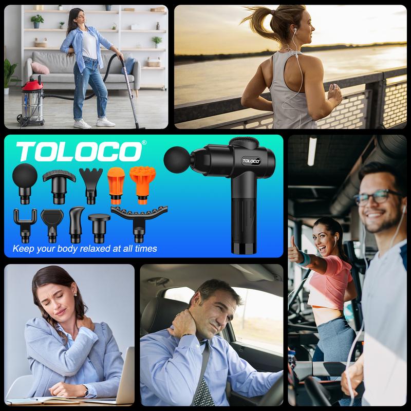 TOLOCO Percussion Massage Gun for Athletes, Quiet Deep Tissue Massager with 10 Attachments, USB Plug , Cordless – Great Gift for Pain Relief