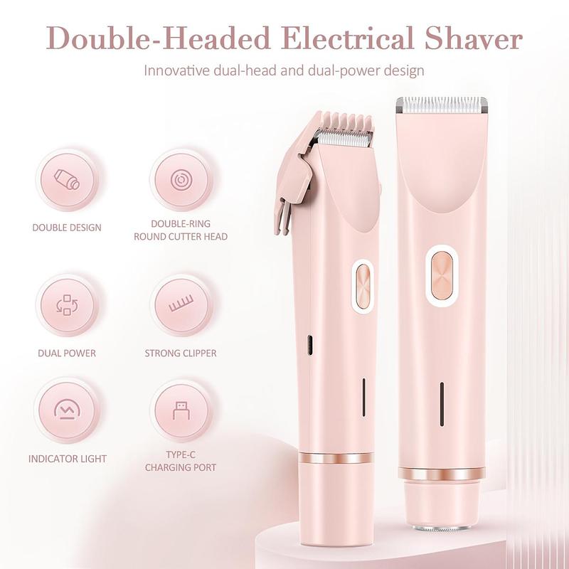 Electric Hair Trimmer Set, 1 Box 2 in 1 Waterproof Hair Trimmer Cordless & Accessories, Rechargeable Hair Trimmer, Women's Electric Bikini Shaver Trimmer Set, Trimmer Machine, Personal Care Appliances