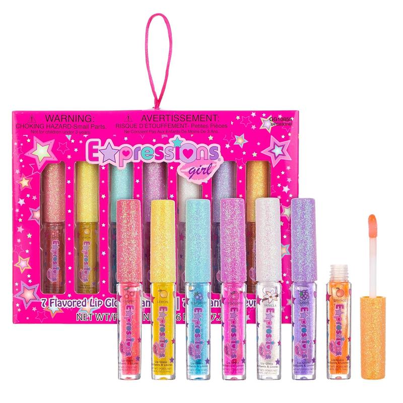 Expressions 7pc Fruity Flavored Lip Gloss Set - Lip Gloss in Assorted Fruity Flavors, Non Toxic Makeup for Girls & Teens