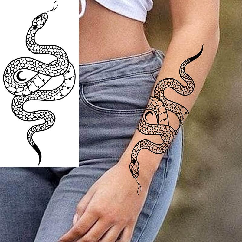 Gothic 3D Tribal Cobra Mamba Pattern Temporary Tattoo Sticker, Forearm Party Fake Tattoo Sticker, Body Art Sticker for Women Men