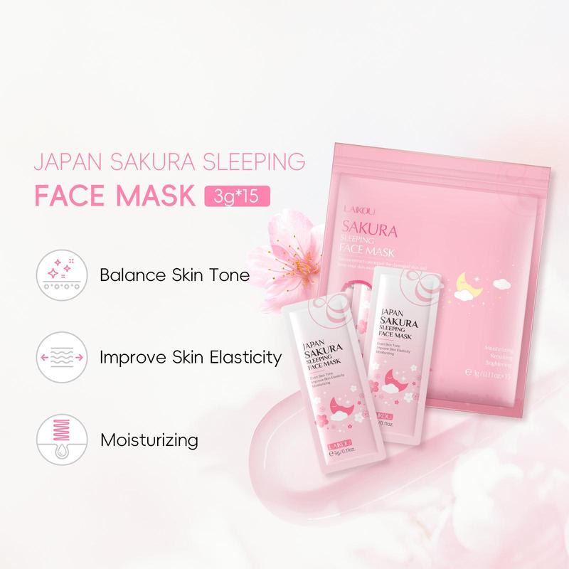 Cherry Blossom Extract Sleeping Mask, 15pcs set Comfort Moisturizing & Nourishing Facial Mask for Women, Face Masks for Daily Use