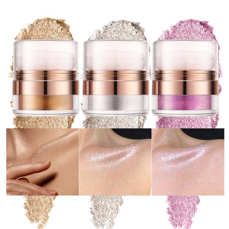 Instant Retouch Body Highlight Powder, Shimmer Bronzer Makeup Cosmetic, Diamond Fairy Dust Glitter Highlighter Powder,  Waterproof High Gloss Glitter Body Bronzer Face Contour Illuminator Makeup, highlighter blush palette, Gift Brush Radiant