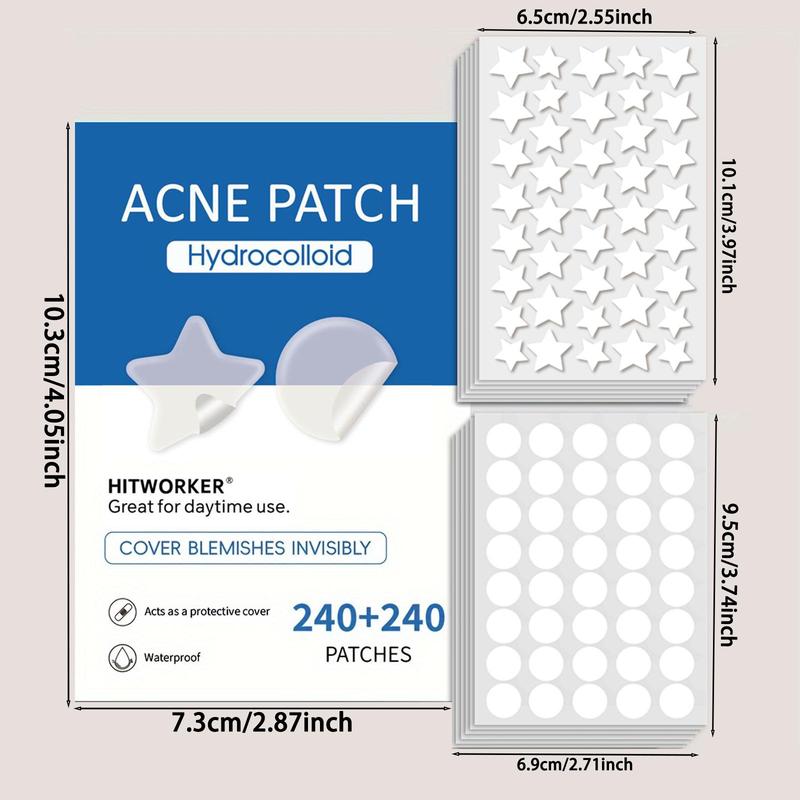 Star & Round Shaped Acne Patches, 480pcs box Hydrocolloid Acne Patches, Skin Care Patches for All Skin Types, Daily Skincare Products