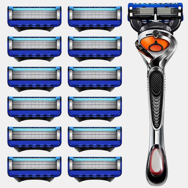 Men's 5 Layer Blade Razor, 13pcs set Manual Shaving Razor with Razor Blades, Smoothing Beard Shaver, Great for Men Barbershop Salon Home Use