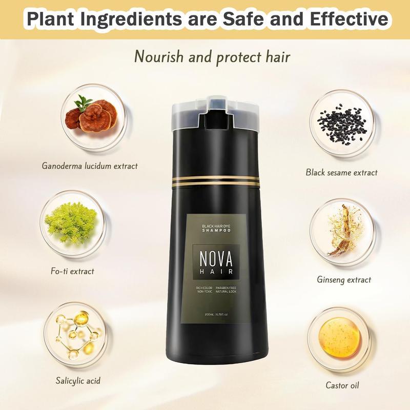 Hair Dye Shampoo,Nova Hair Instant Dye Shampoo,Nova Hair Dye Shampoo 3 in 1, for Men & Women (Black)