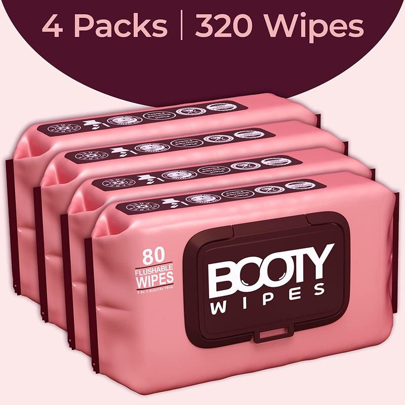 Booty Brand Wipes for Women - 80 count (pack of 4) - pH Balanced & Infused with Vitamin E & Aloe