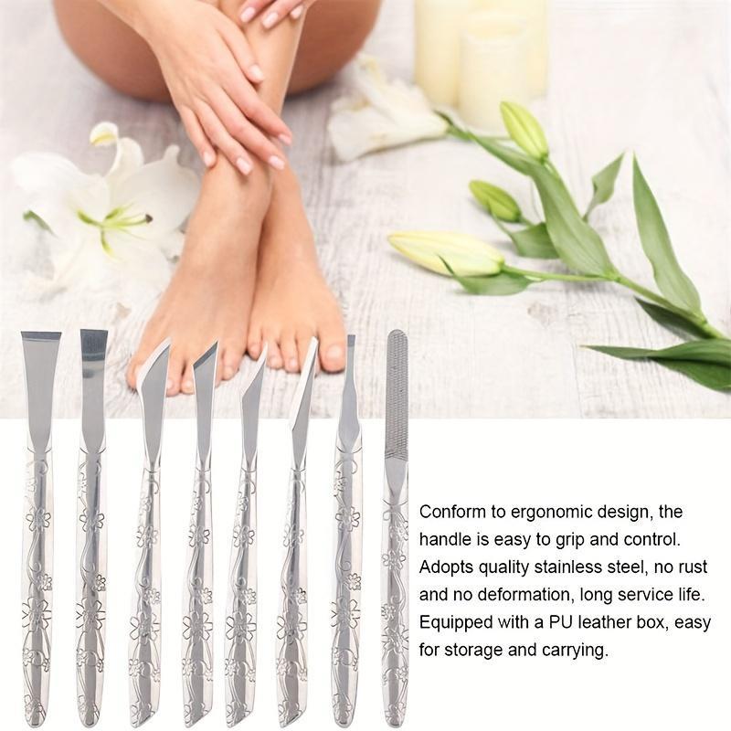 Stainless Steel Foot File, 8 Counts set Portable Foot Dead Skin Remover, Callus Remover, Pedicure Tool for Home & Salon Use