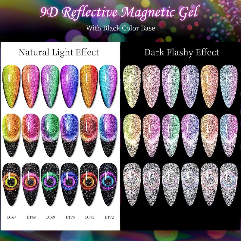 9D Reflective Magnetic Gel Nail Polish Set, 12pcs set Starry Sky Effect Magnetic Gel & 1 Count Magnetic Stick, Soak Off UV Gel Nail Art Varnish Nail Art Gift Kit, Nail Art & Nail Polish, Christmas Gift, Nail Kit for Beginners