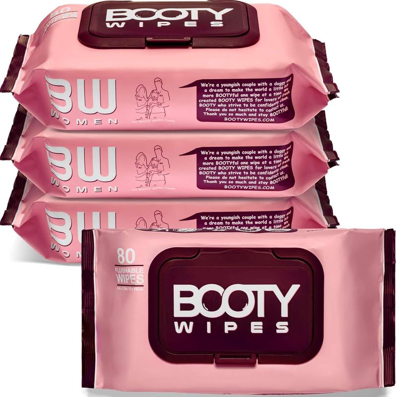 Booty Brand Wipes for Women - 80 count (pack of 4) - pH Balanced & Infused with Vitamin E & Aloe