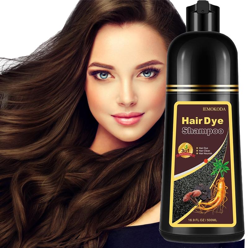 Dark Brown Natural Hair Dye Shampoo 3 in 1, 16.9 Fl Oz 500 ML, 100% Gray Hair Coverage, Unisex, Natural herbal Ingredients Haircare