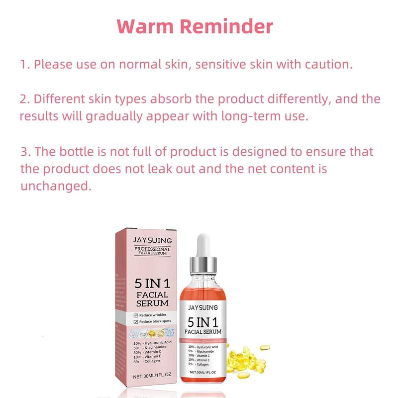 5 in 1 Hyaluronic Acid Face Serum for Women, Moisturizing Facial Care Essence for Firming Skin, Comfort Hydrating Facial Skin Care Moisturizer for Daily Use