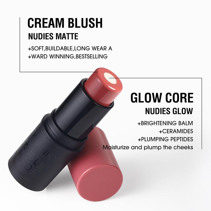 2 in 1 Matte & Luminous Core Solid Blush, Long Lasting Natural Brightening Blush Stick, Multifunctional Matte Blush Cream