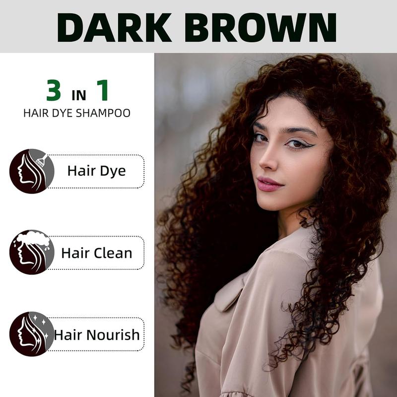 Dark Brown Natural Hair Dye Shampoo 3 in 1, 16.9 Fl Oz 500 ML, 100% Gray Hair Coverage, Unisex, Natural herbal Ingredients Haircare